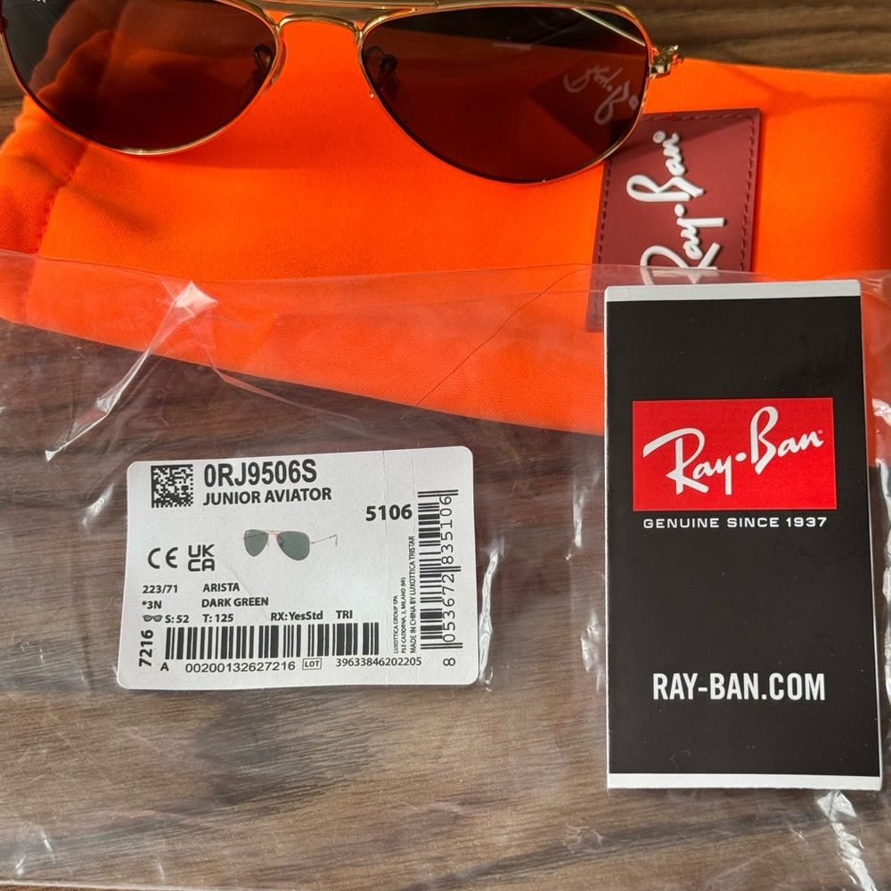 Ray Ban Junior Aviators 5106 Arista Dark green/Gold NWT - Picture 10 of 15